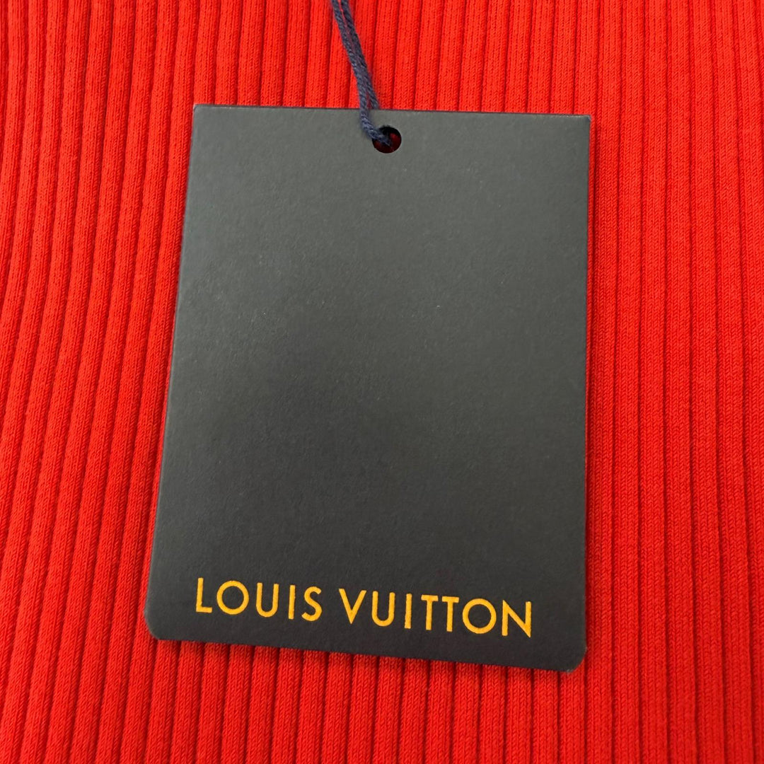 Pristine LOUIS VUITTON knit LV logo chain sleeveless ribbed top Red cotton S