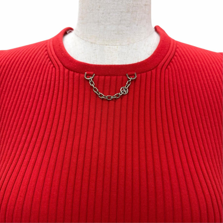 Pristine LOUIS VUITTON knit LV logo chain sleeveless ribbed top Red cotton S