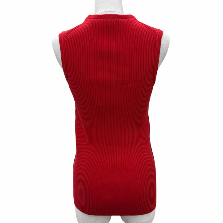 Pristine LOUIS VUITTON knit LV logo chain sleeveless ribbed top Red cotton S