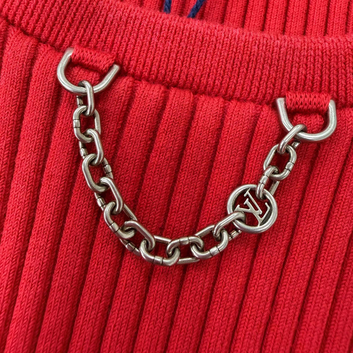 Pristine LOUIS VUITTON knit LV logo chain sleeveless ribbed top Red cotton S