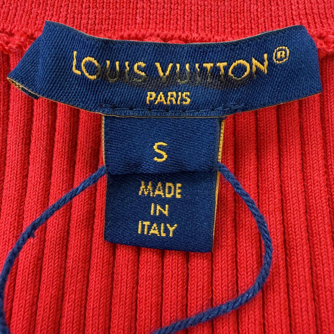Pristine LOUIS VUITTON knit LV logo chain sleeveless ribbed top Red cotton S
