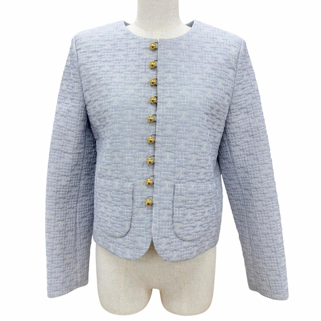 Excellent CELINE Jacket Triomphe Chelsea Collarless Light blue 36 2V65S128X