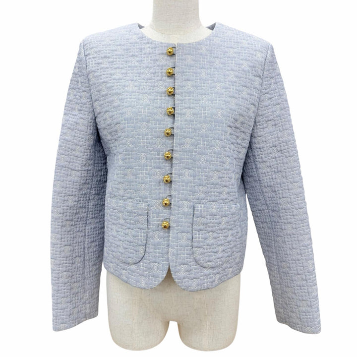 Excellent CELINE Jacket Triomphe Chelsea Collarless Light blue 36 2V65S128X
