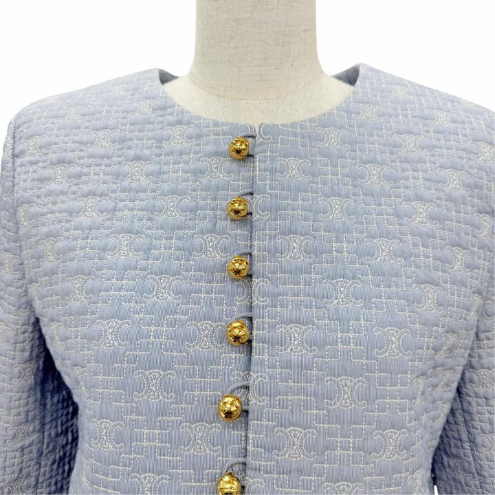 Excellent CELINE Jacket Triomphe Chelsea Collarless Light blue 36 2V65S128X