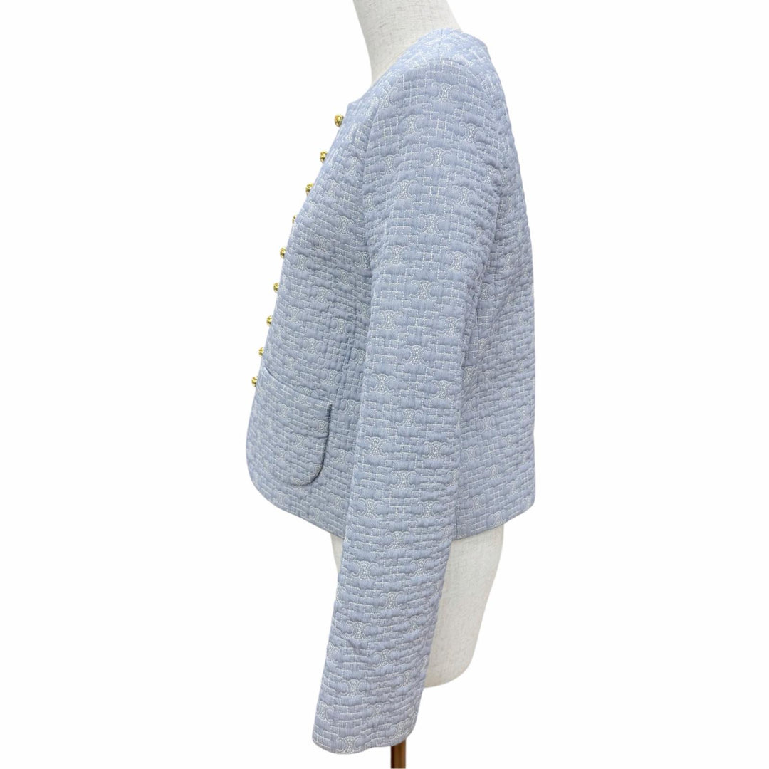 Excellent CELINE Jacket Triomphe Chelsea Collarless Light blue 36 2V65S128X