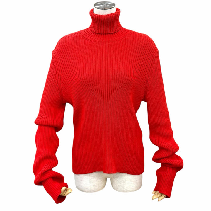 Pristine BALENCIAGA knit Turtleneck Long Sleeves Ribbed Red cotton S 662722