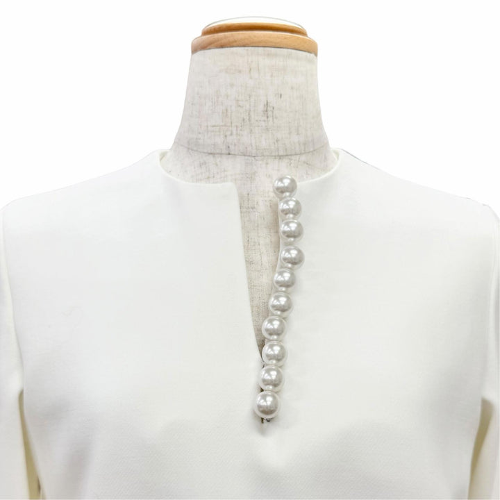 Excellent YOKO CHAN blouse Faux Pearl Long-Sleeve Peplum Top 36 YCB-522-290
