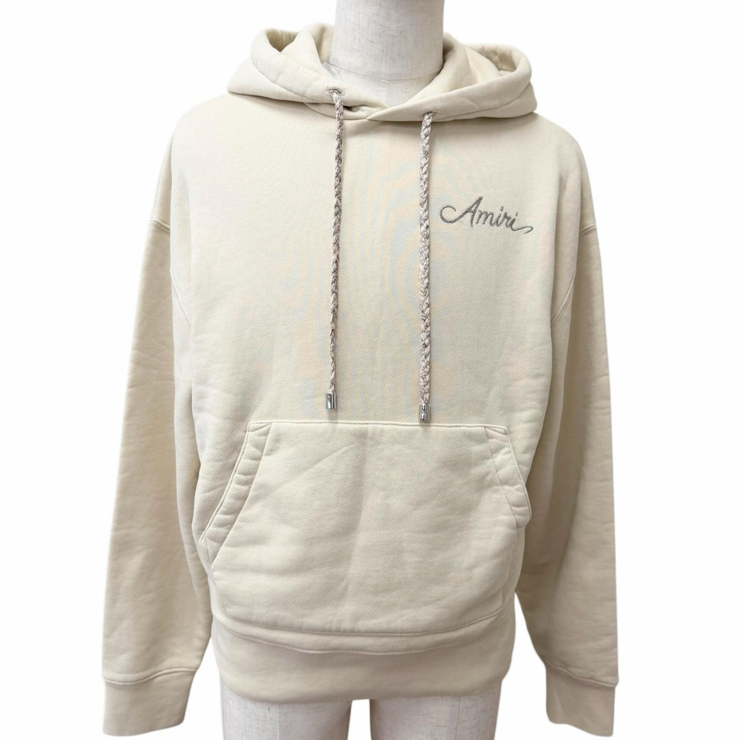 Excellent AMIRI hoodie Quad Checkerboard Hoodie beige cotton mens XS AMTOJR1171
