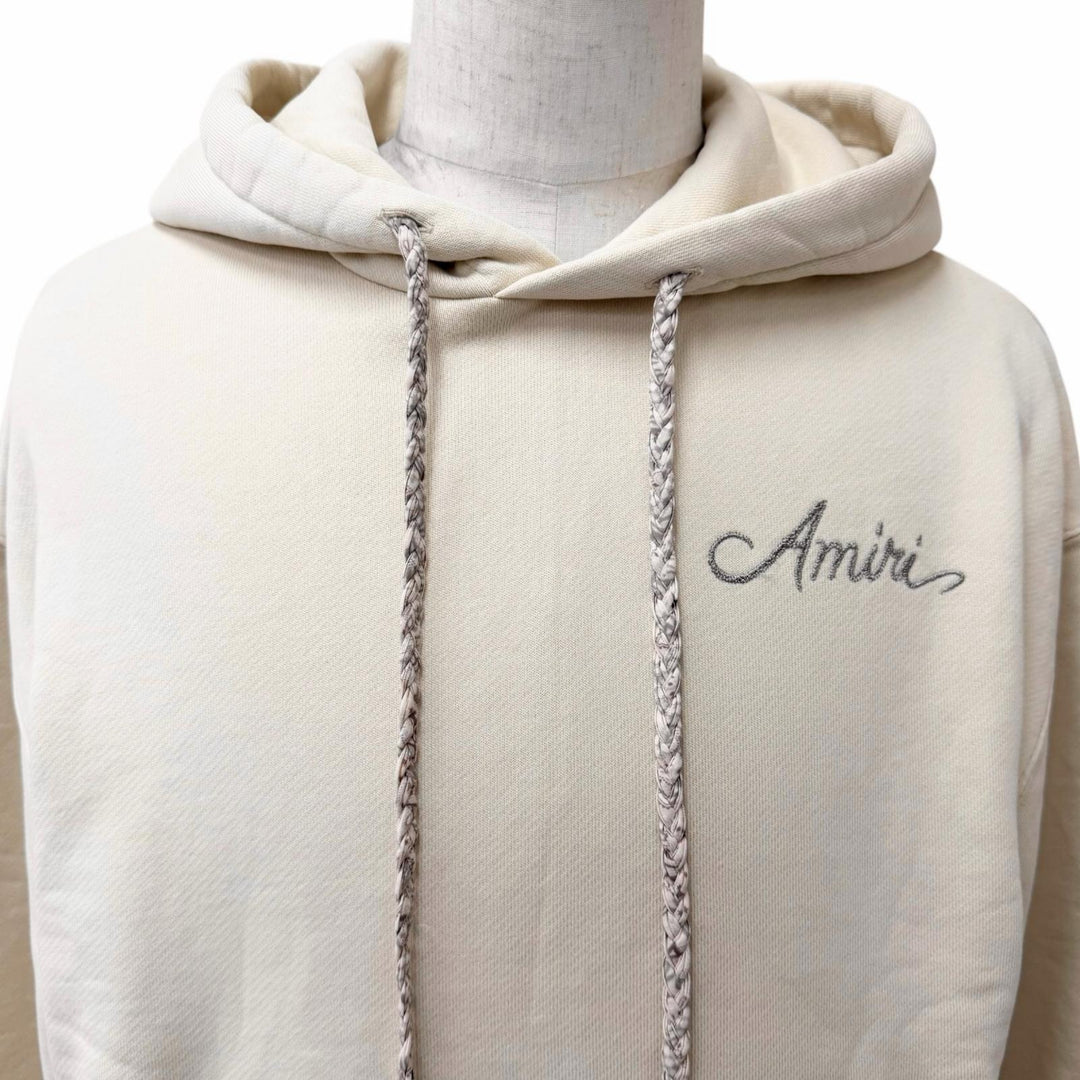 Excellent AMIRI hoodie Quad Checkerboard Hoodie beige cotton mens XS AMTOJR1171