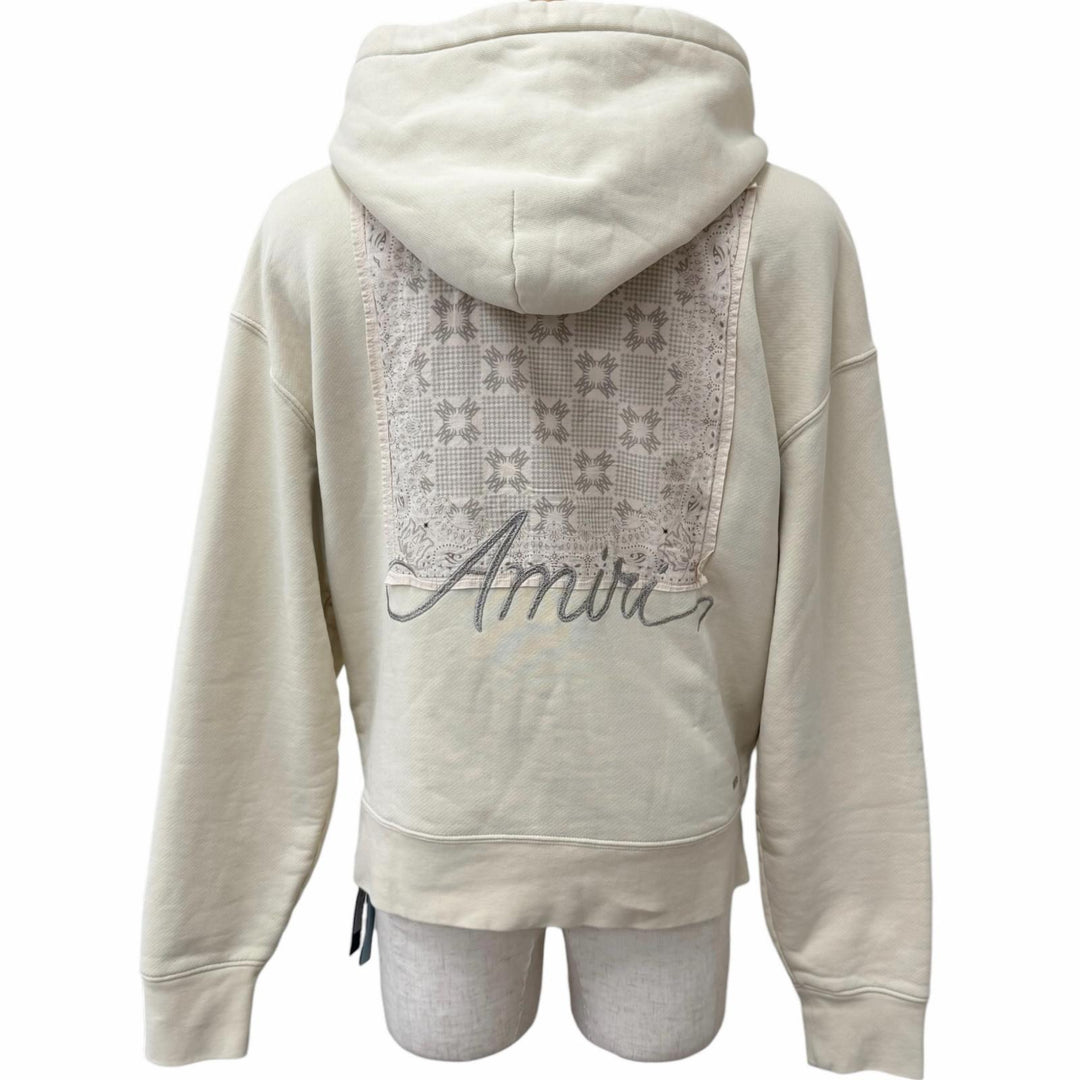 Excellent AMIRI hoodie Quad Checkerboard Hoodie beige cotton mens XS AMTOJR1171