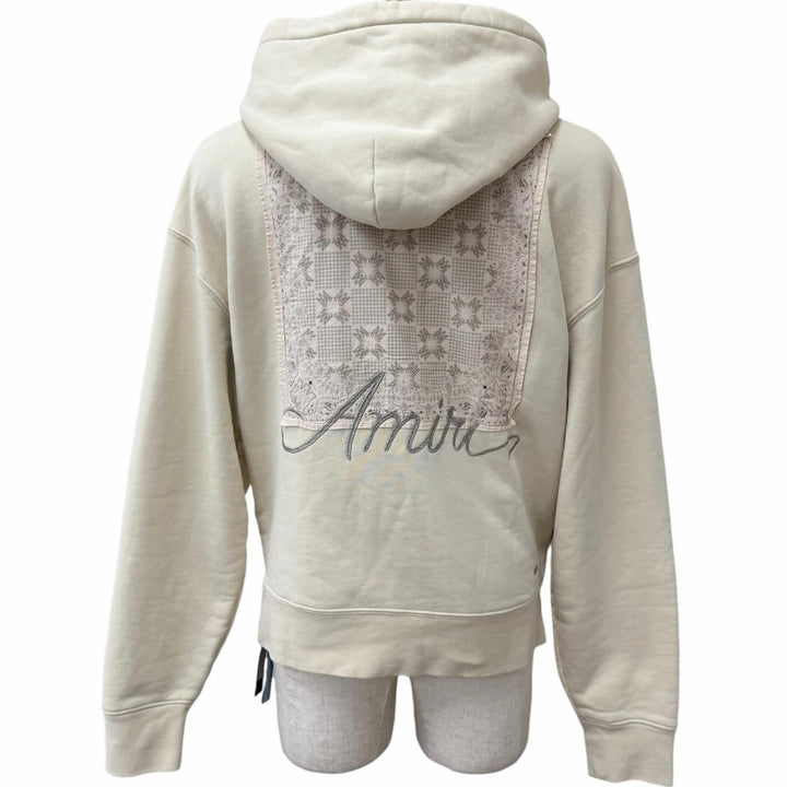 Excellent AMIRI hoodie Quad Checkerboard Hoodie beige cotton mens XS AMTOJR1171