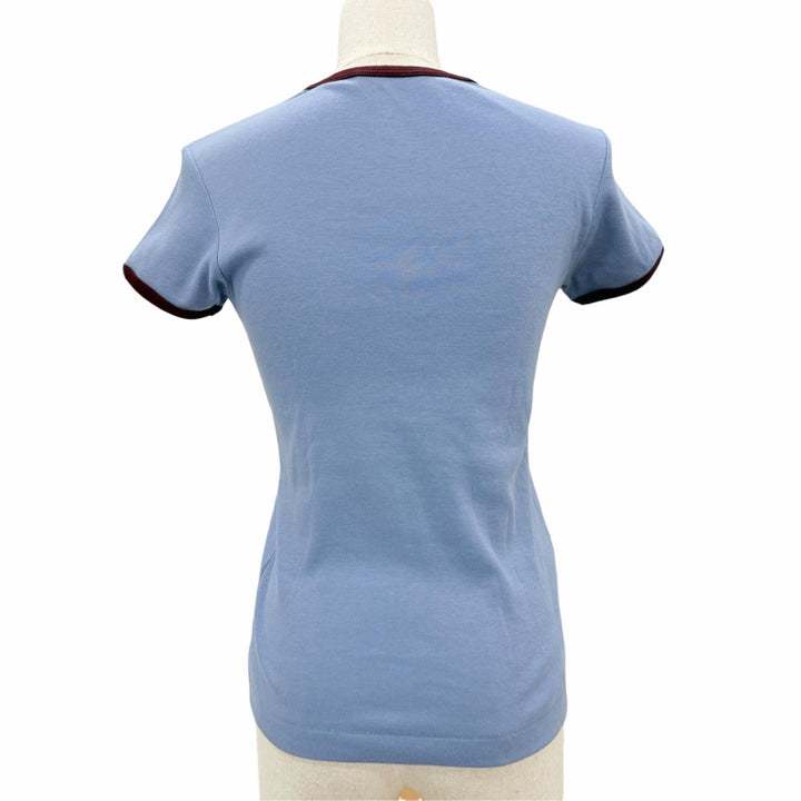 Excellent PRADA Short sleeve T-shirt Triangle logo rib knit blue IT 36 39658