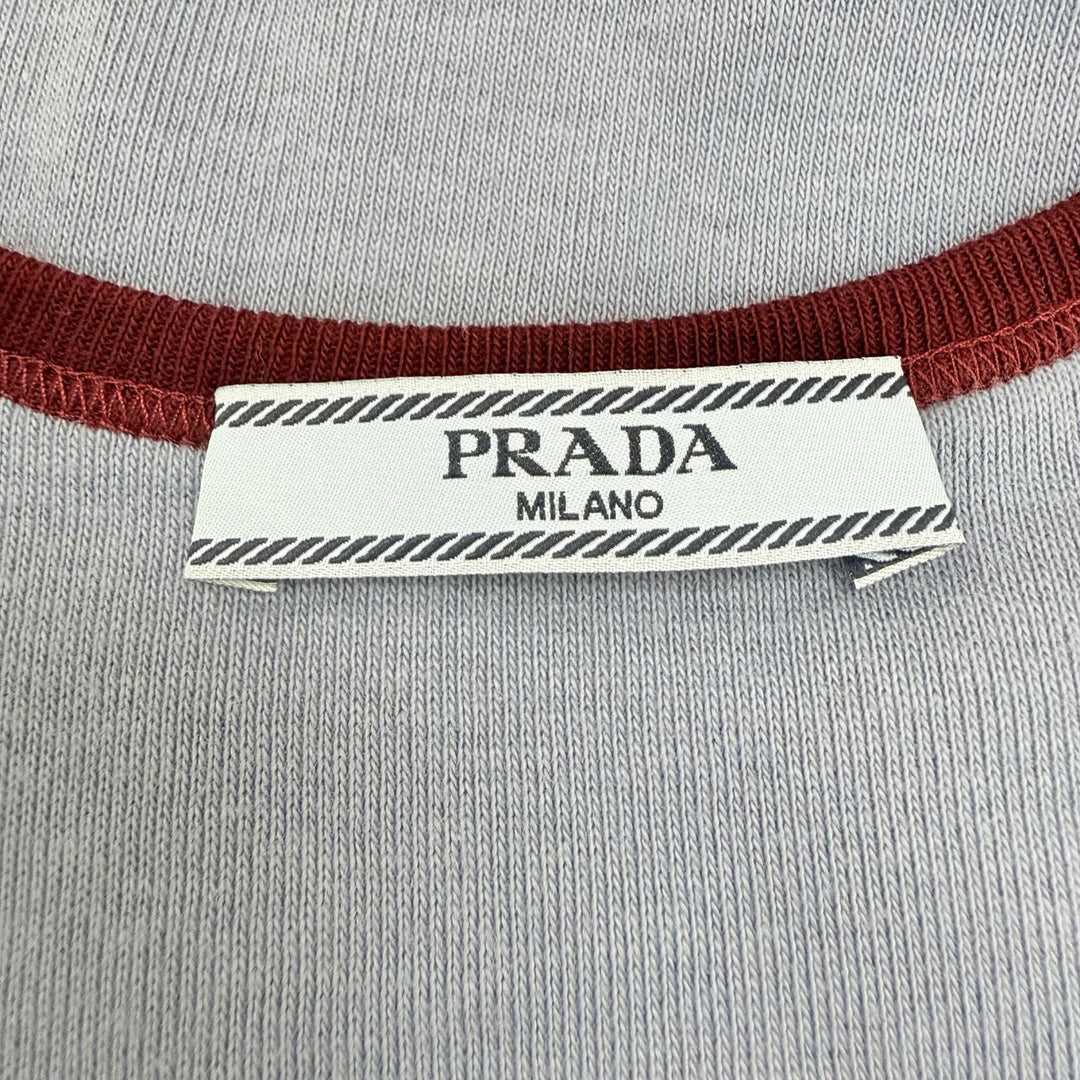Excellent PRADA Short sleeve T-shirt Triangle logo rib knit blue IT 36 39658