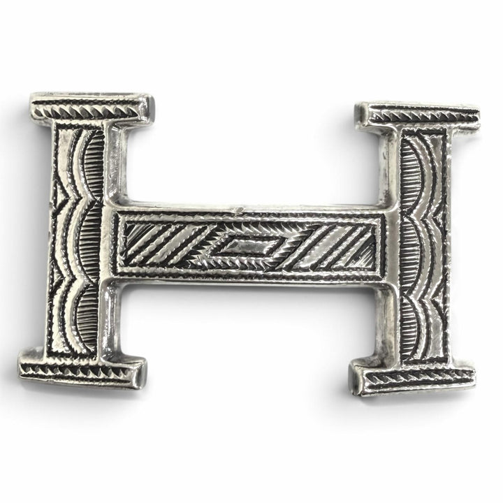 Great HERMES belt Toareg Hand-carved design H logo belt buckle Silver SV925