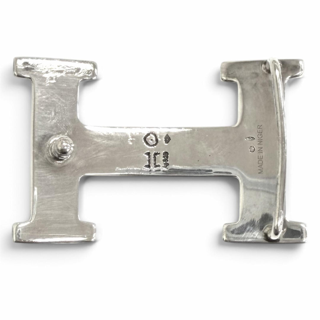 Great HERMES belt Toareg Hand-carved design H logo belt buckle Silver SV925