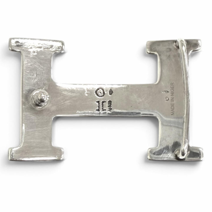 Great HERMES belt Toareg Hand-carved design H logo belt buckle Silver SV925