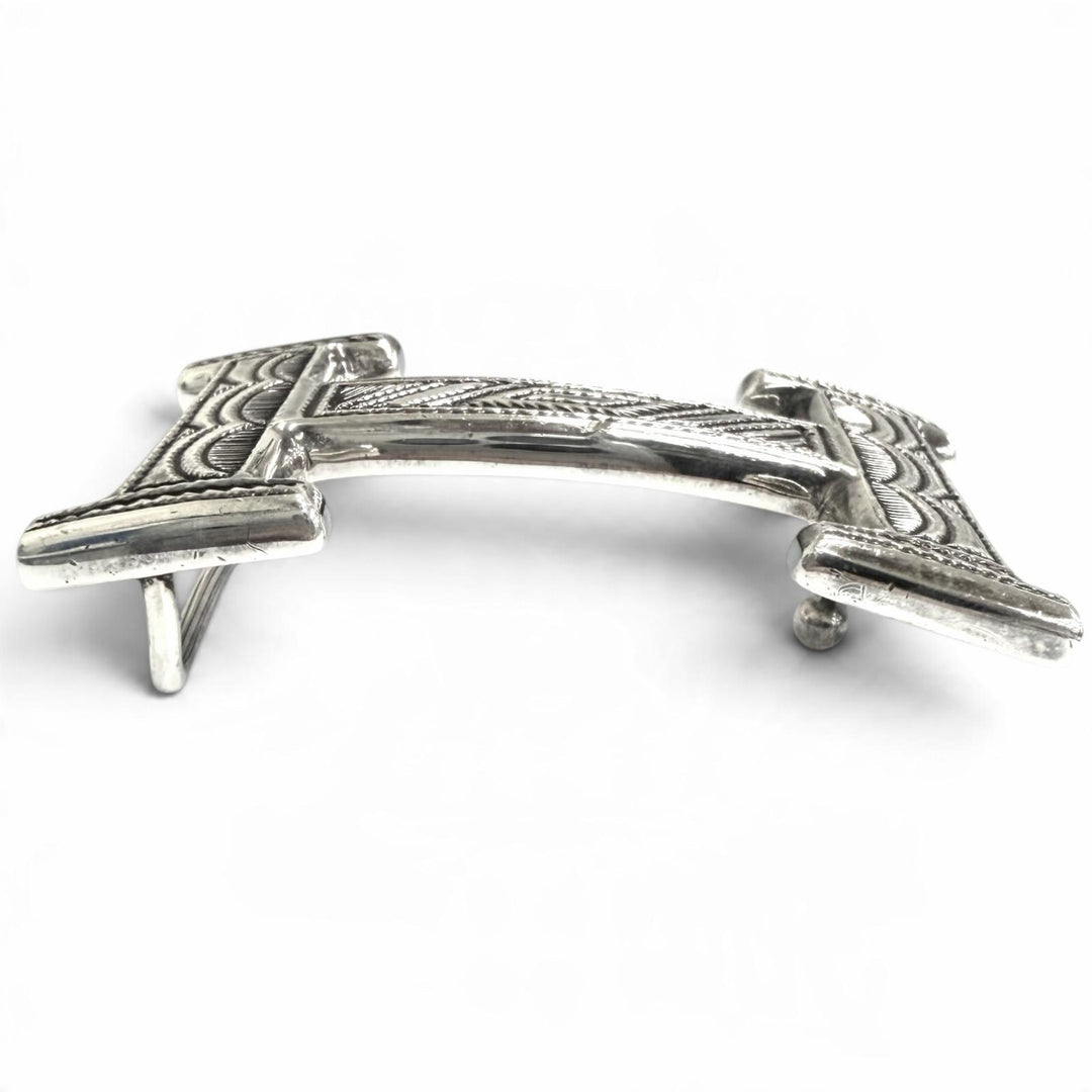 Great HERMES belt Toareg Hand-carved design H logo belt buckle Silver SV925