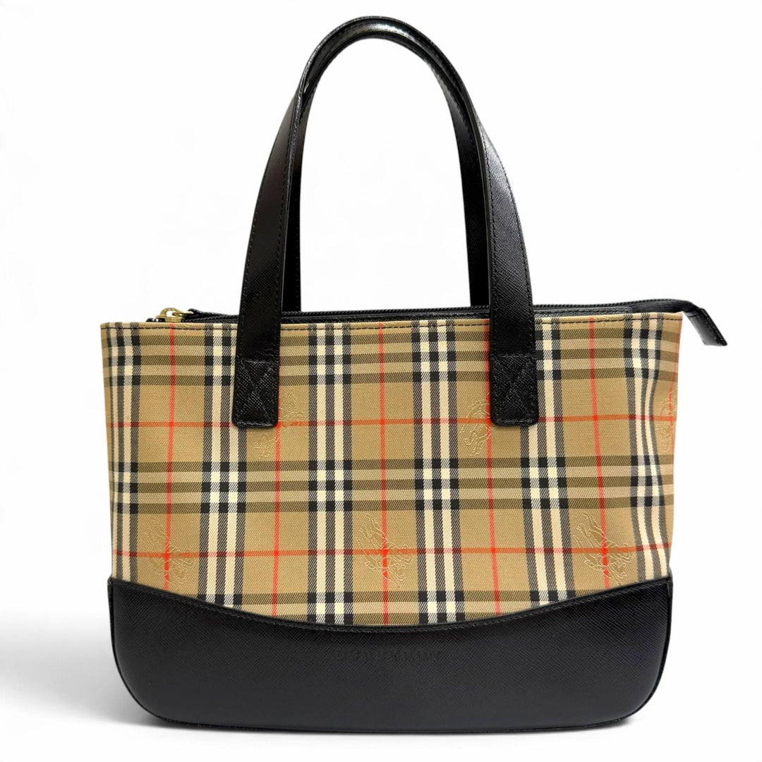Excellent BURBERRY Handbag Vintage Nova Check Pattern Shadow Horse beige leather