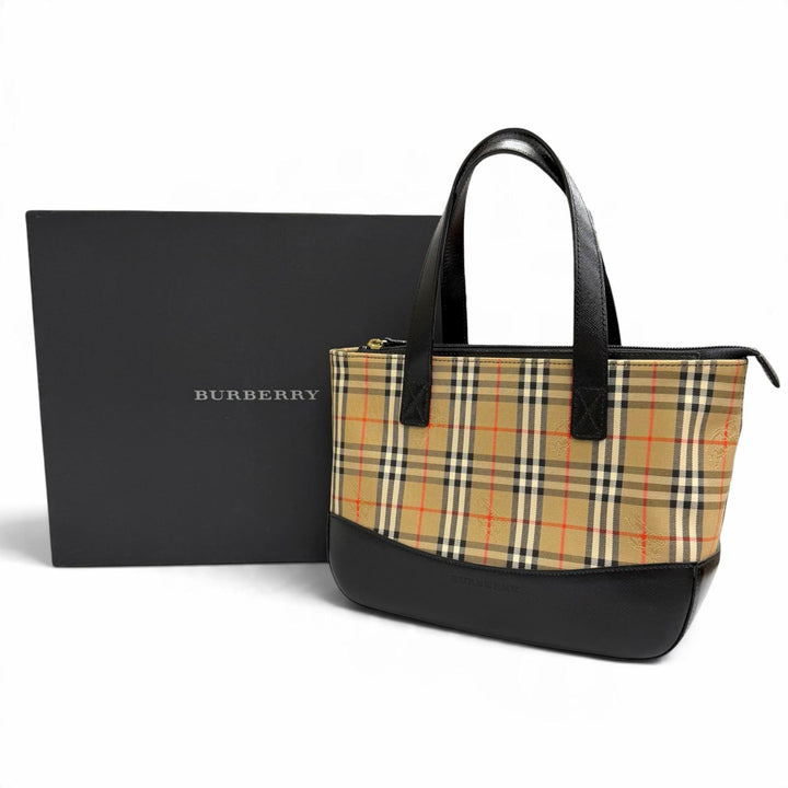 Excellent BURBERRY Handbag Vintage Nova Check Pattern Shadow Horse beige leather