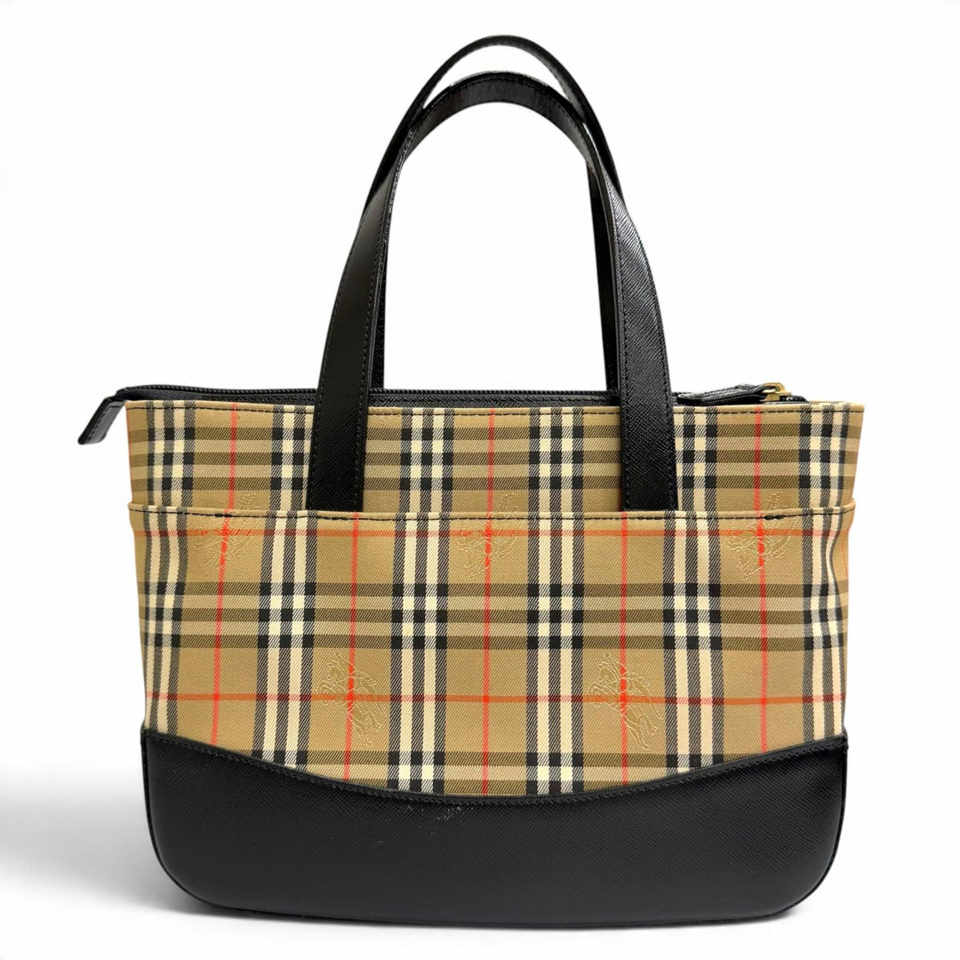 Excellent BURBERRY Handbag Vintage Nova Check Pattern Shadow Horse beige leather