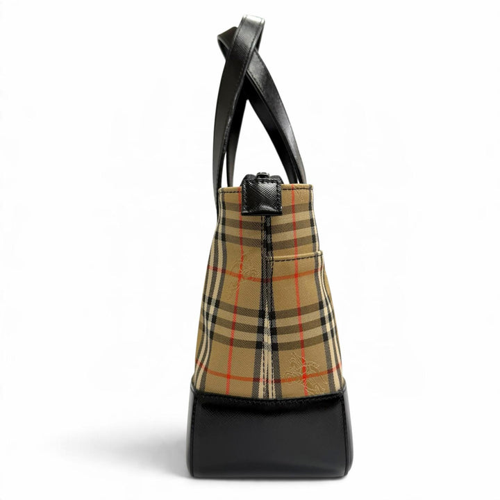 Excellent BURBERRY Handbag Vintage Nova Check Pattern Shadow Horse beige leather