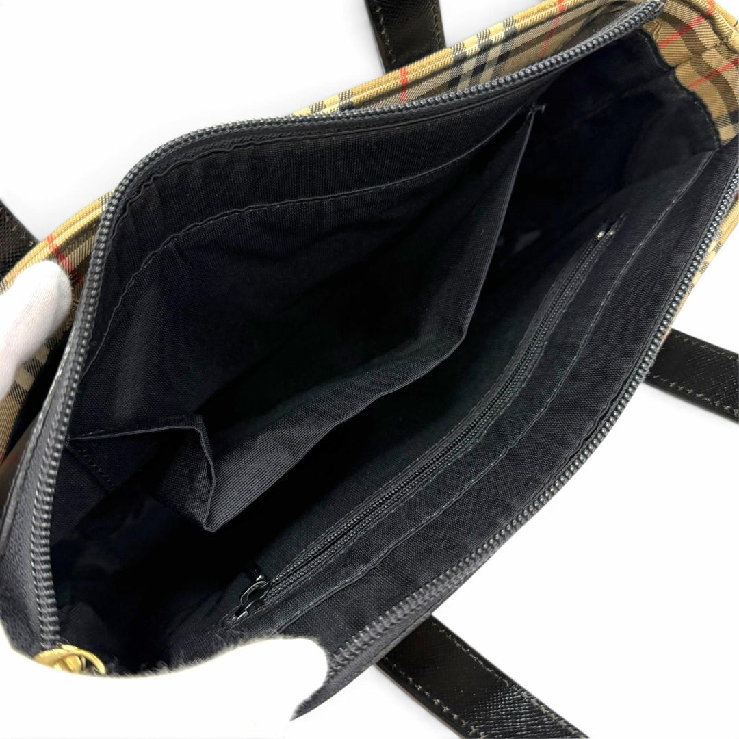Excellent BURBERRY Handbag Vintage Nova Check Pattern Shadow Horse beige leather