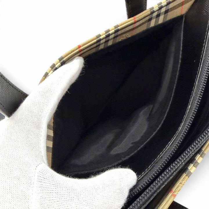 Excellent BURBERRY Handbag Vintage Nova Check Pattern Shadow Horse beige leather