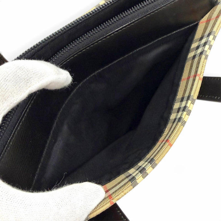 Excellent BURBERRY Handbag Vintage Nova Check Pattern Shadow Horse beige leather