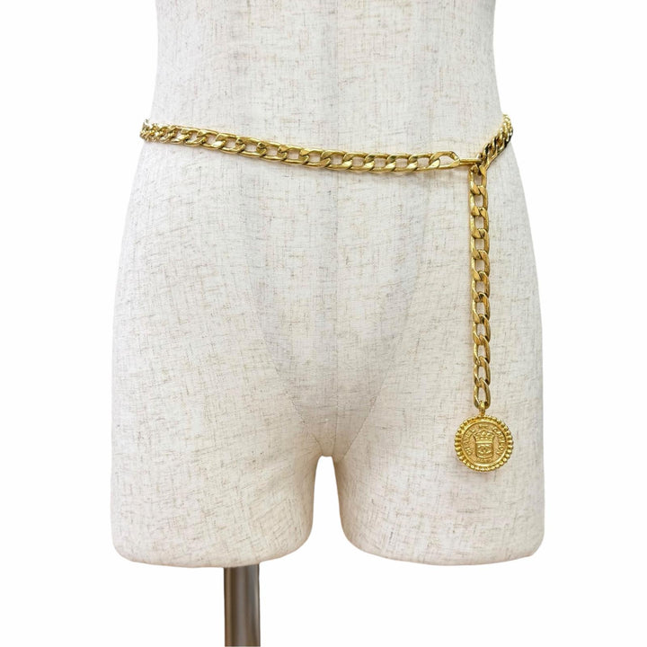 Very Good CHANEL belt COCO Mark Logo Coin Motif Chain gold Women