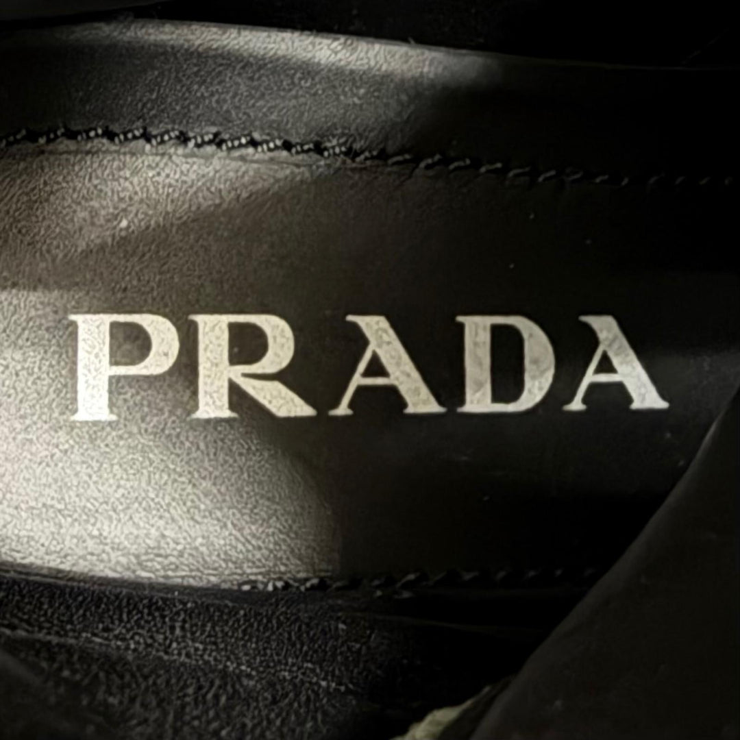 Great PRADA short boots monolith Triangle logo pouch included black leather 35