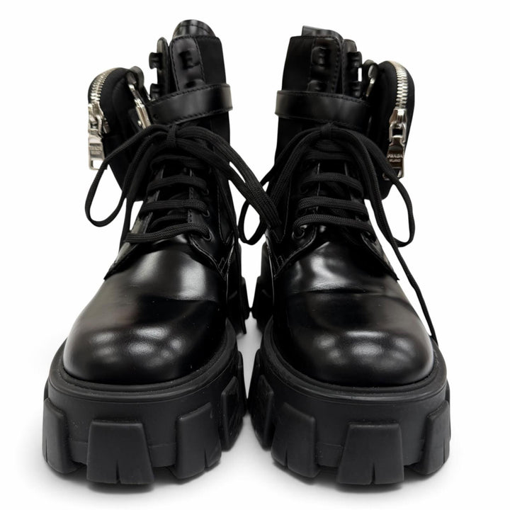 Great PRADA short boots monolith Triangle logo pouch included black leather 35