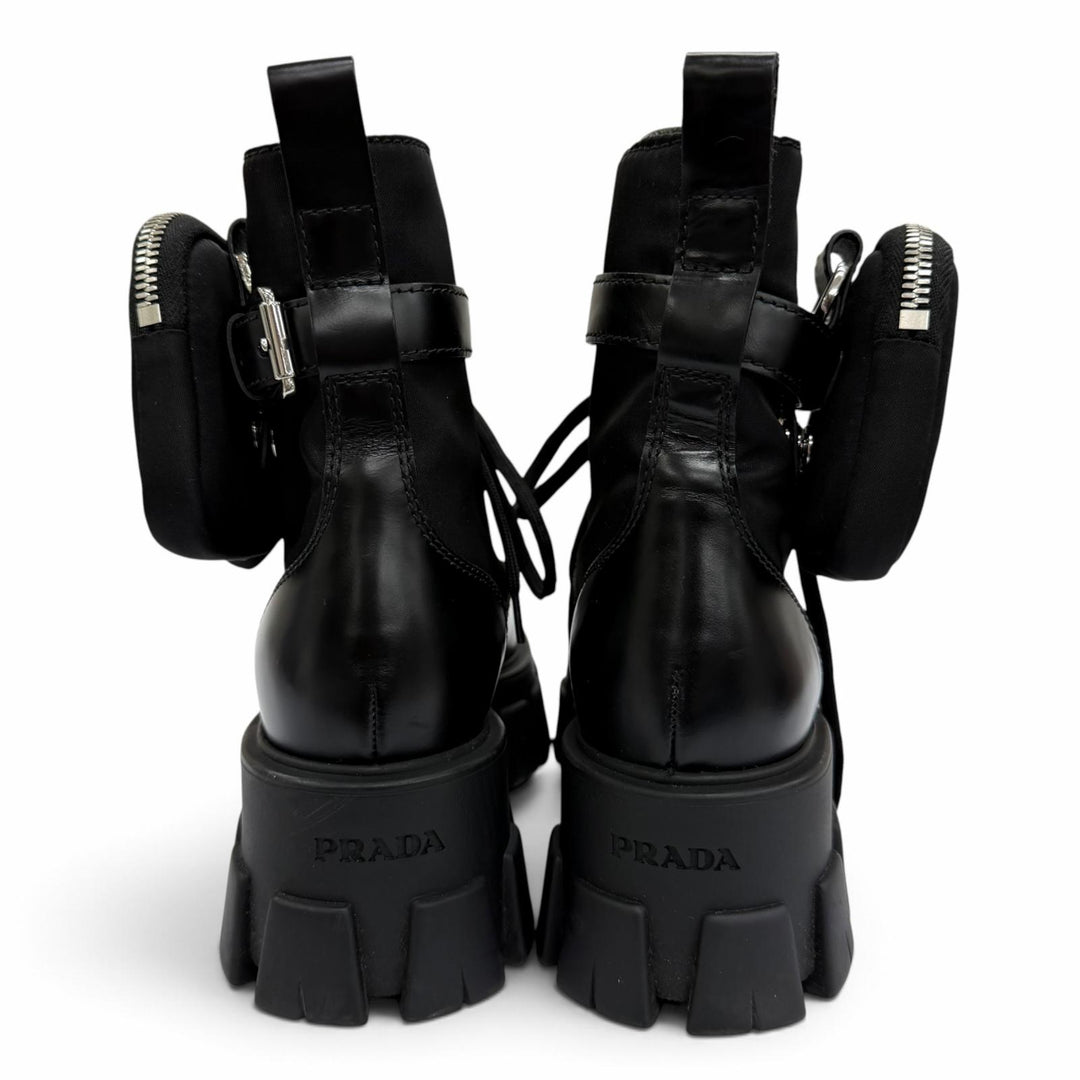 Great PRADA short boots monolith Triangle logo pouch included black leather 35