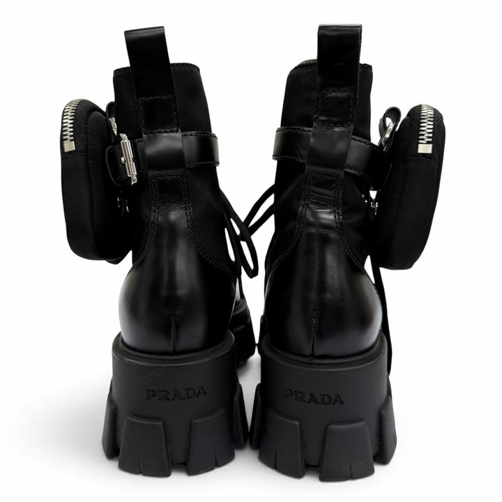 Great PRADA short boots monolith Triangle logo pouch included black leather 35
