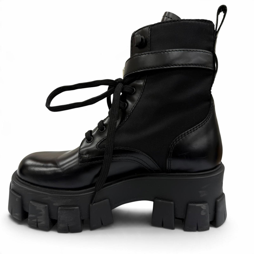 Great PRADA short boots monolith Triangle logo pouch included black leather 35