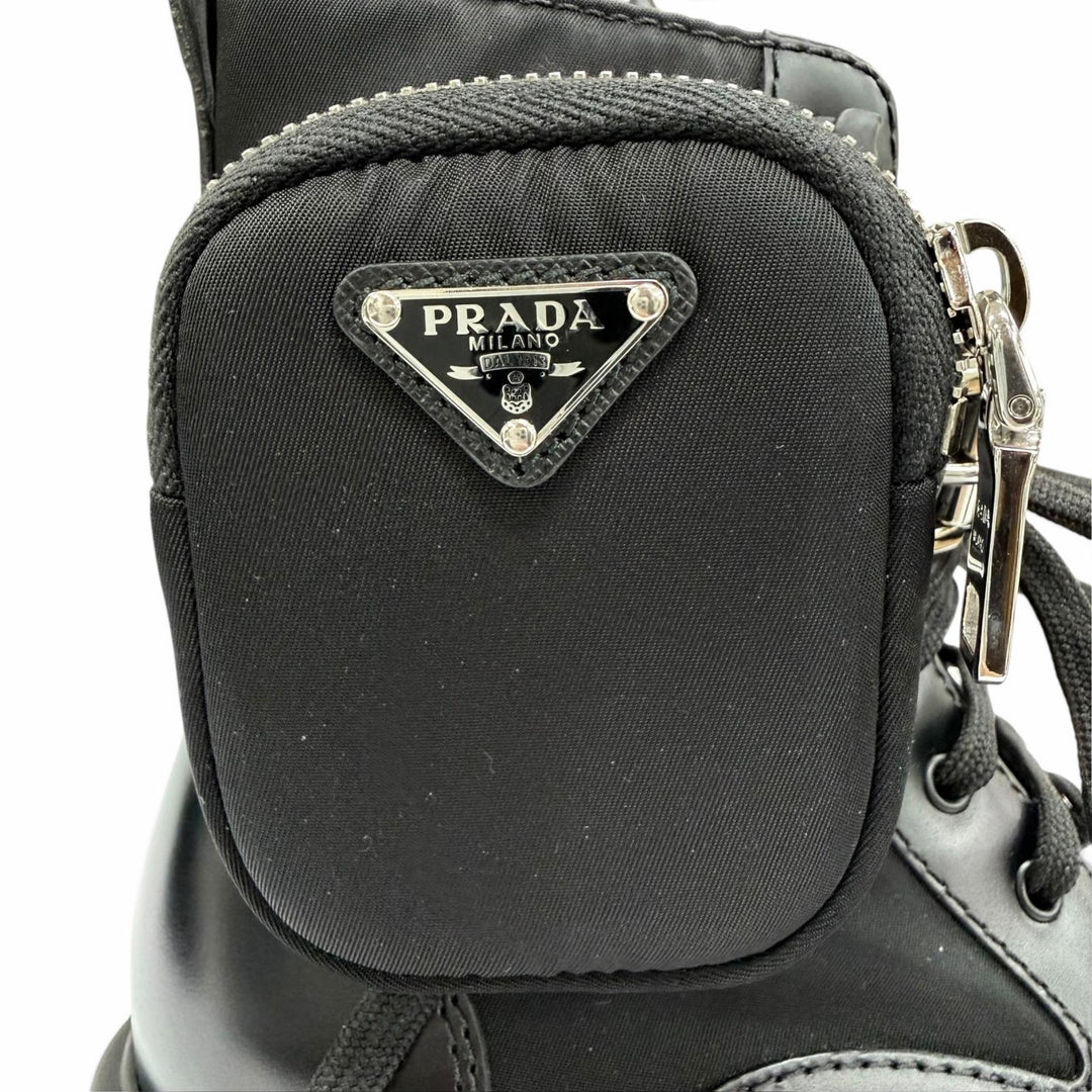 Great PRADA short boots monolith Triangle logo pouch included black leather 35