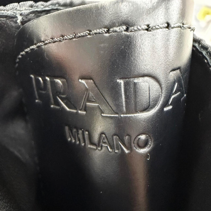 Great PRADA short boots monolith Triangle logo pouch included black leather 35