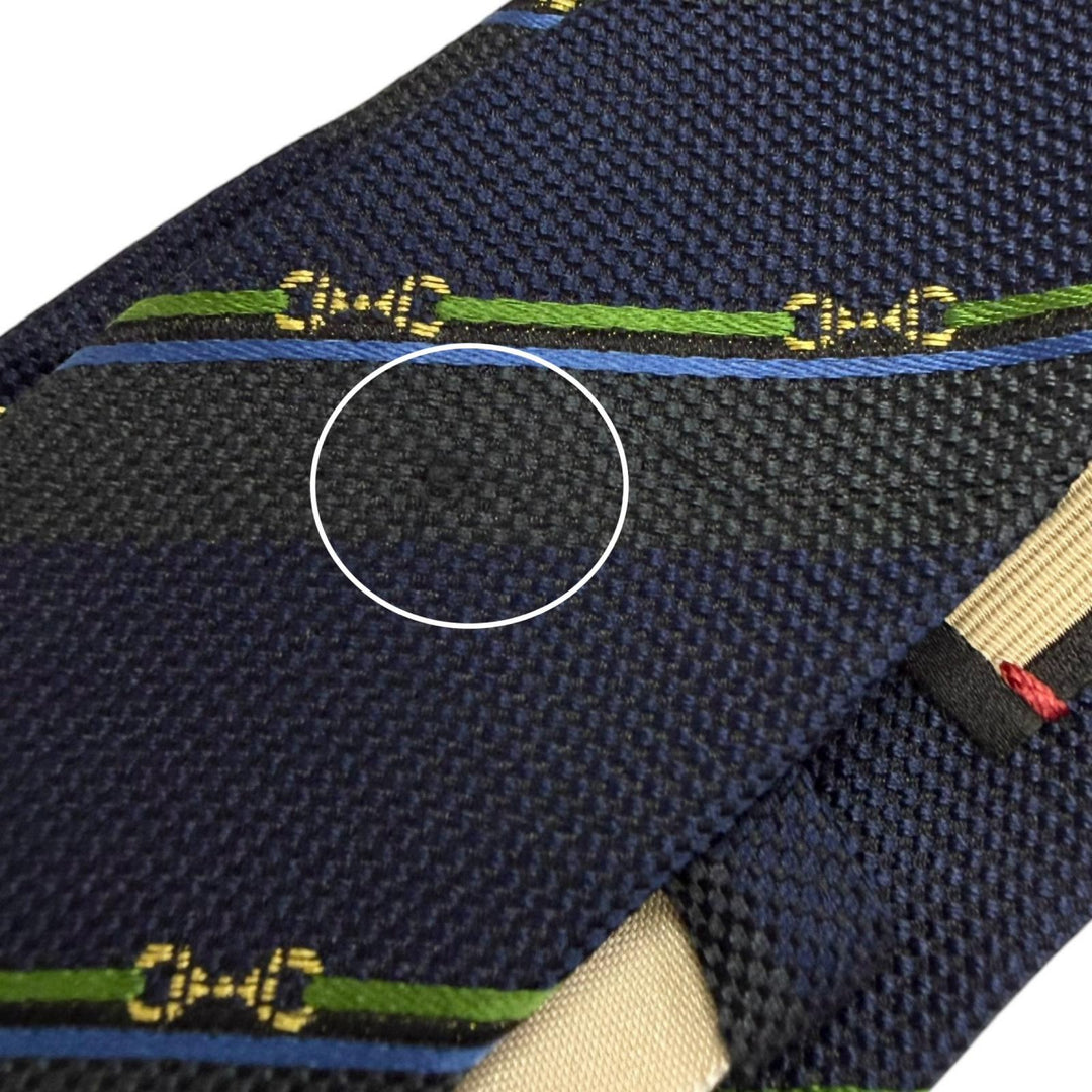 Excellent GUCCI tie Regimental stripe horsebit GG logo Navy silk mens 765041