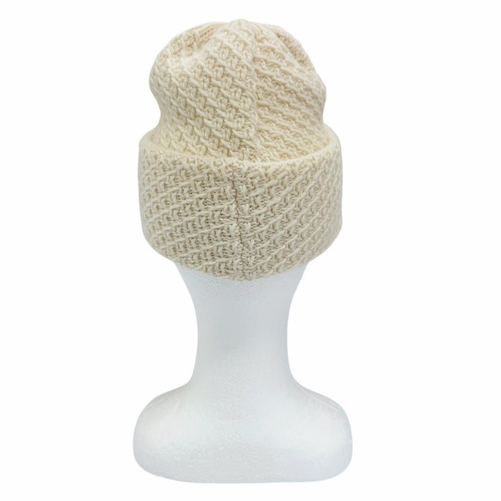 Great CHANEL Knit cap Tweed COCO Mark Beanie off white cashmere Women 24A