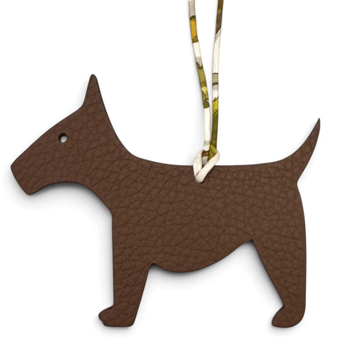 Excellent HERMES Bag charm Petit H Charm Dog Terrier Brown leather Women