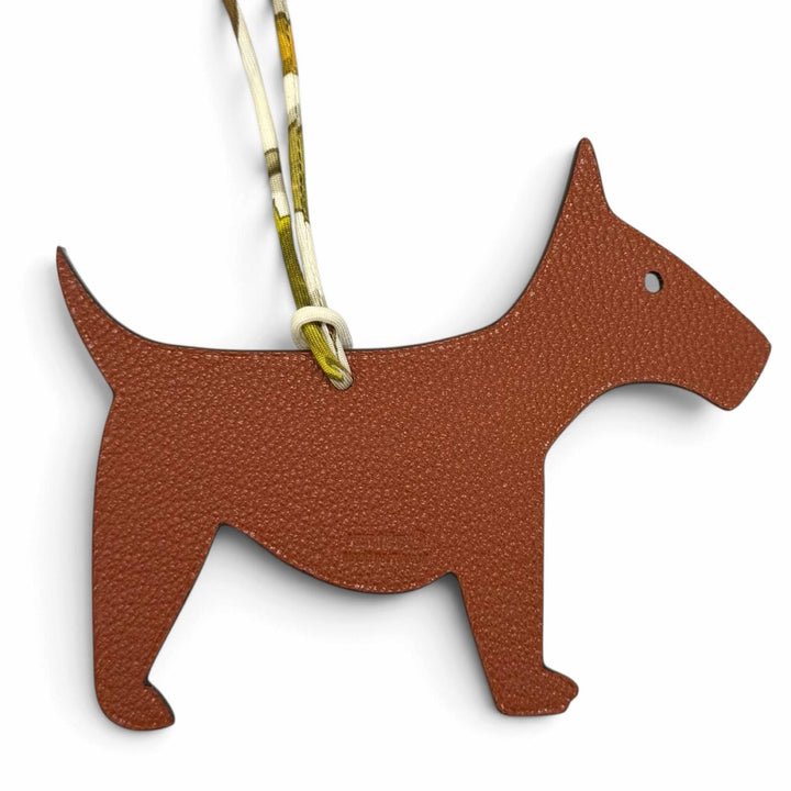 Excellent HERMES Bag charm Petit H Charm Dog Terrier Brown leather Women