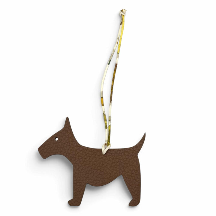 Excellent HERMES Bag charm Petit H Charm Dog Terrier Brown leather Women