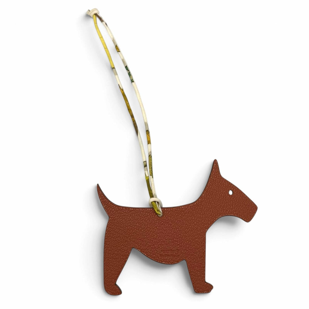 Excellent HERMES Bag charm Petit H Charm Dog Terrier Brown leather Women