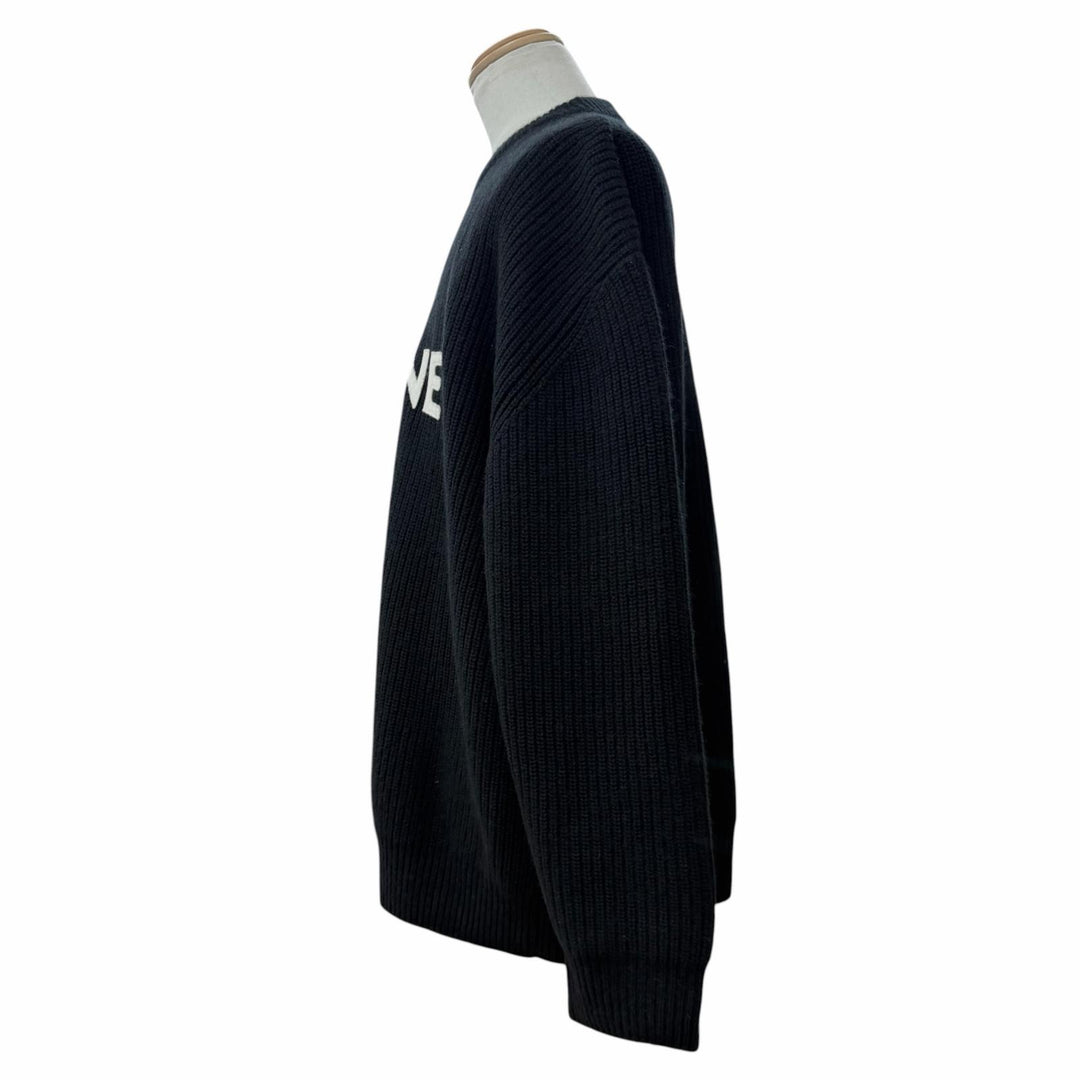 Great CELINE sweater Logo crew neck knit black wool mens L 2A19R205O