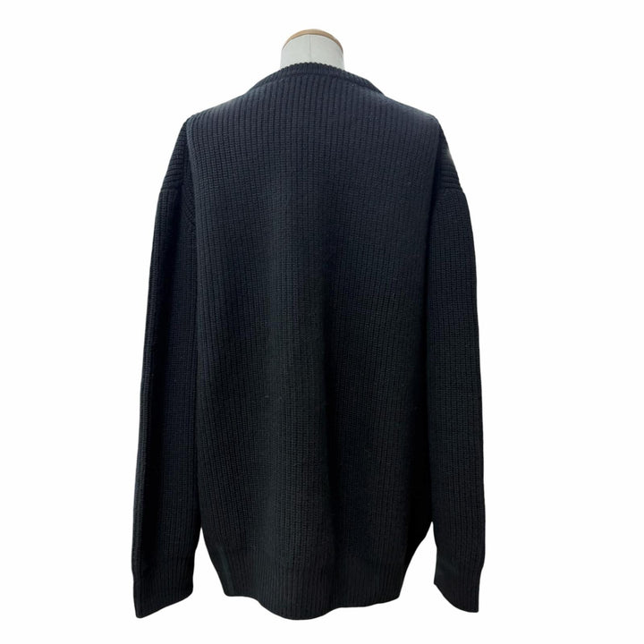 Great CELINE sweater Logo crew neck knit black wool mens L 2A19R205O