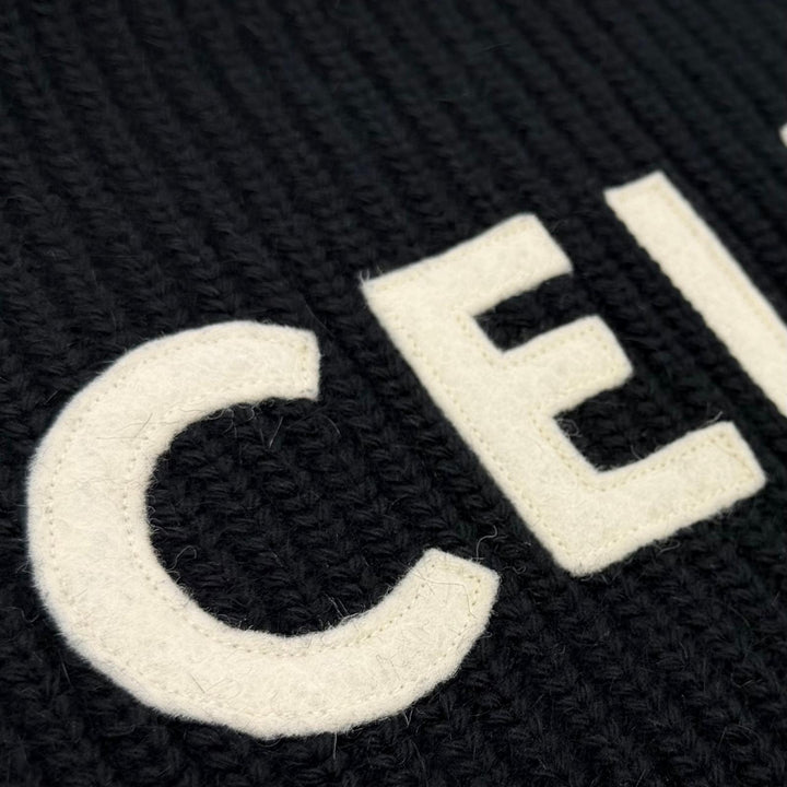 Great CELINE sweater Logo crew neck knit black wool mens L 2A19R205O