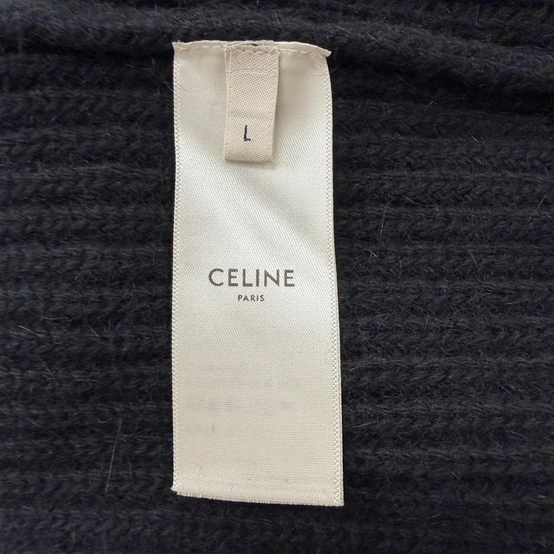 Great CELINE sweater Logo crew neck knit black wool mens L 2A19R205O