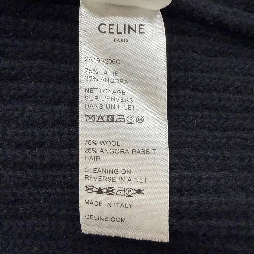 Great CELINE sweater Logo crew neck knit black wool mens L 2A19R205O
