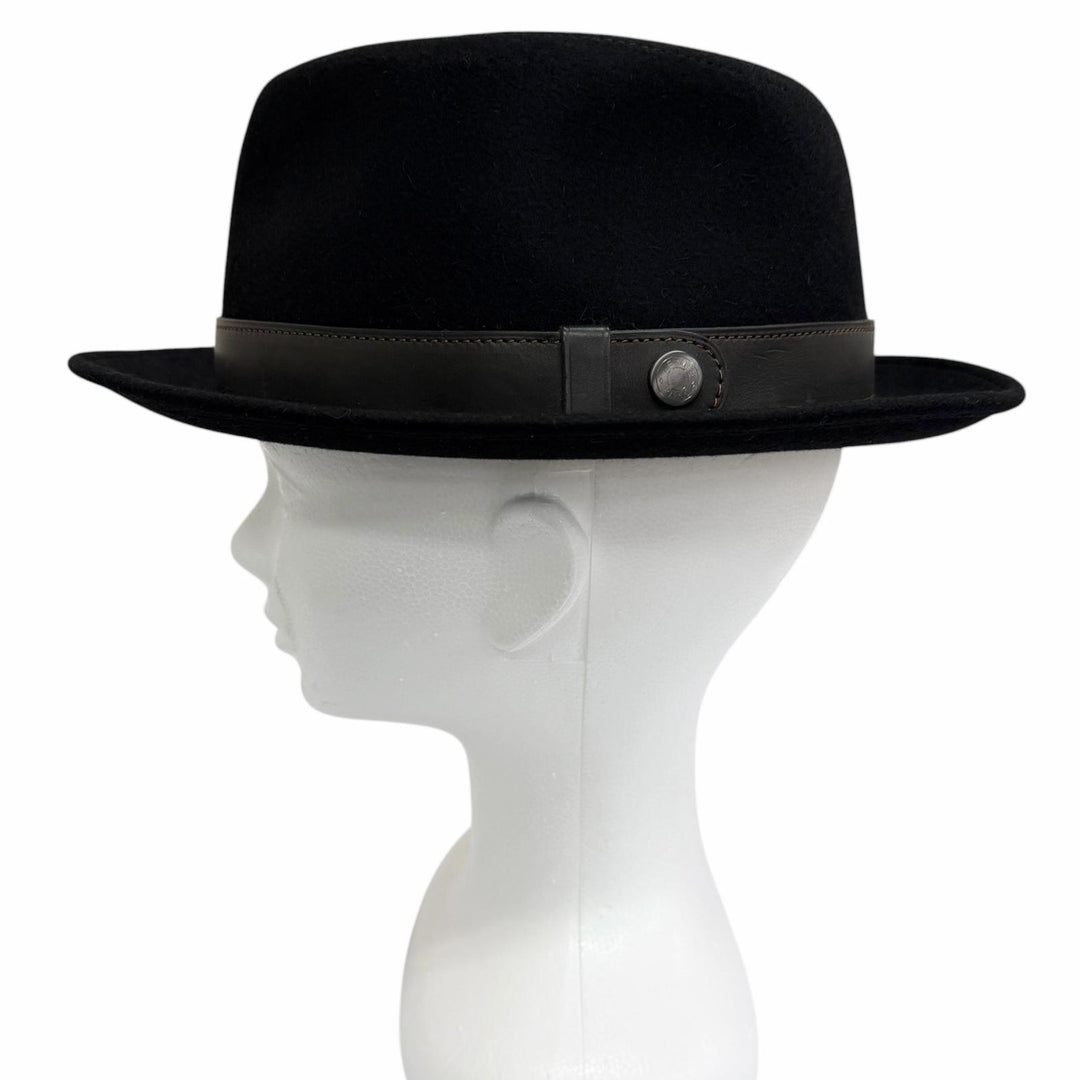 Great HERMES hat Clou de Selle, Sellier buttons, leather ribbon, felt black felt
