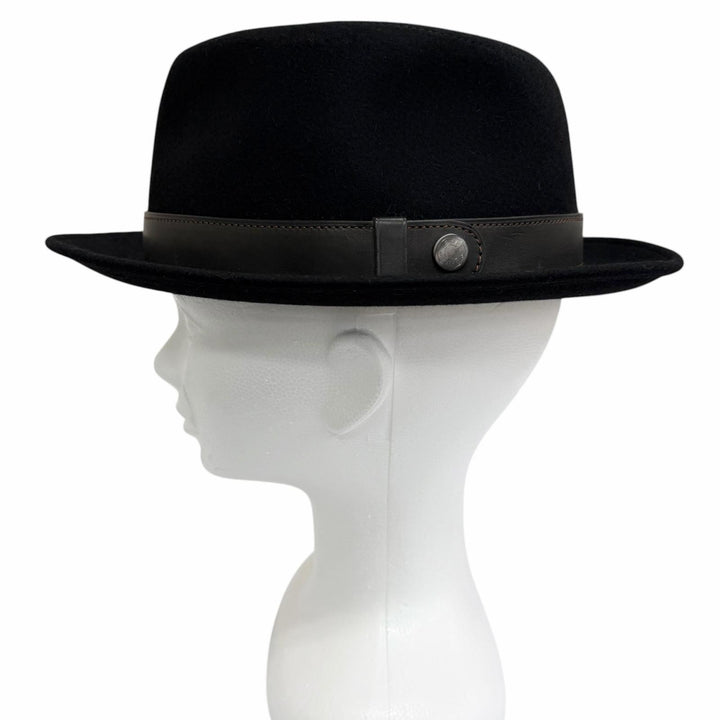 Great HERMES hat Clou de Selle, Sellier buttons, leather ribbon, felt black felt