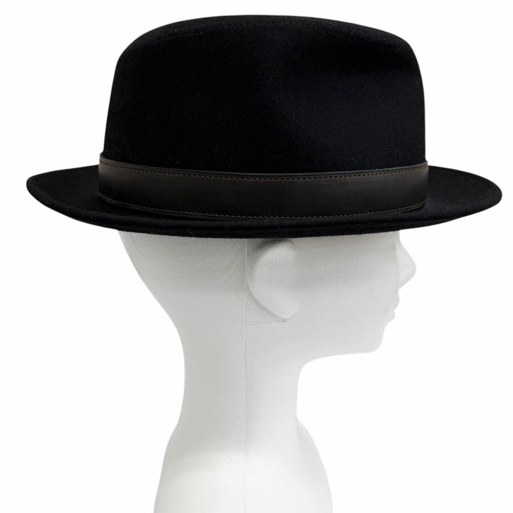 Great HERMES hat Clou de Selle, Sellier buttons, leather ribbon, felt black felt